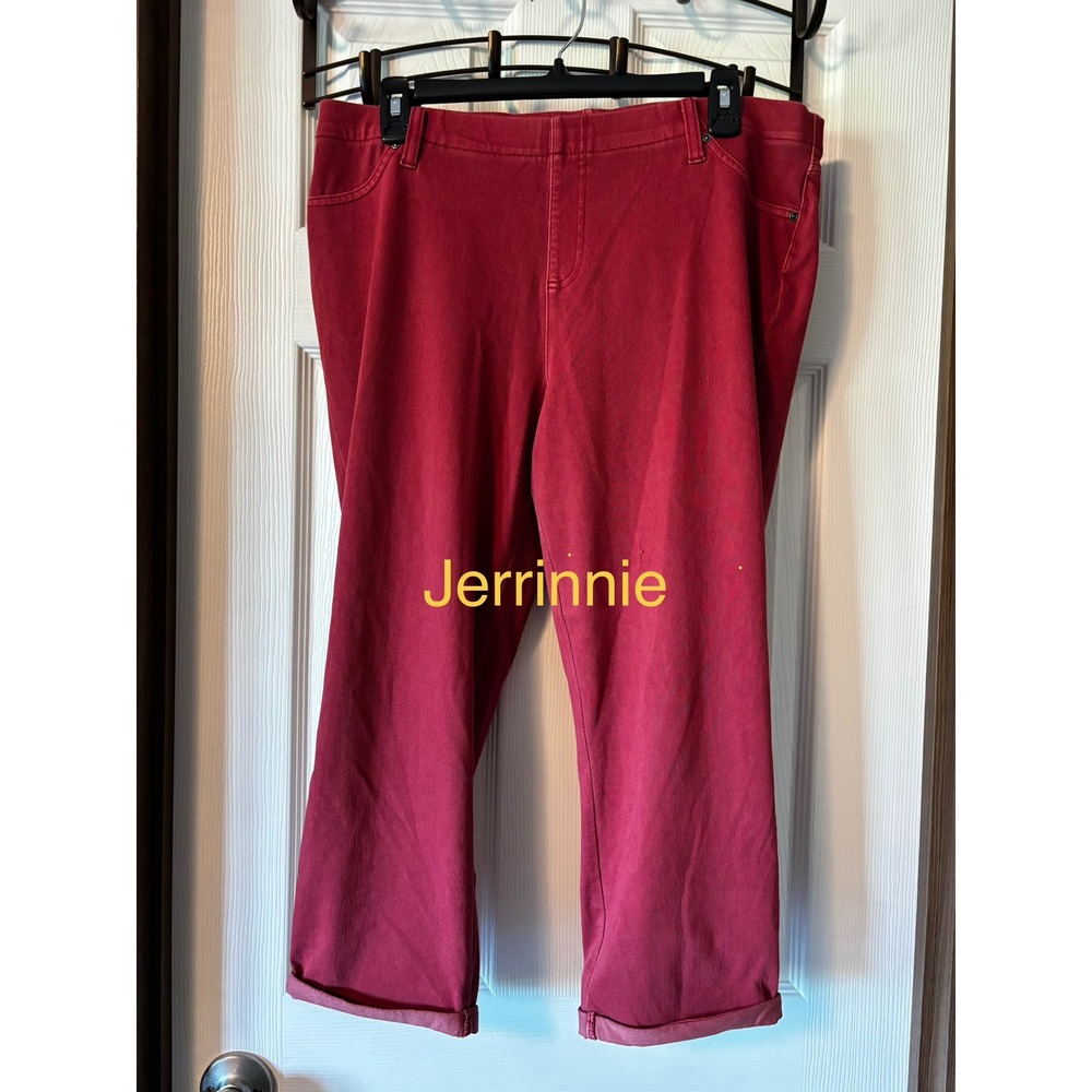 Time and Tru Womens XL Red Rum‎ Pull On Cropped Jeggings Cuffed Stretch Pants
